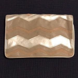 NWT Just Fab tan & silver large clutch purse